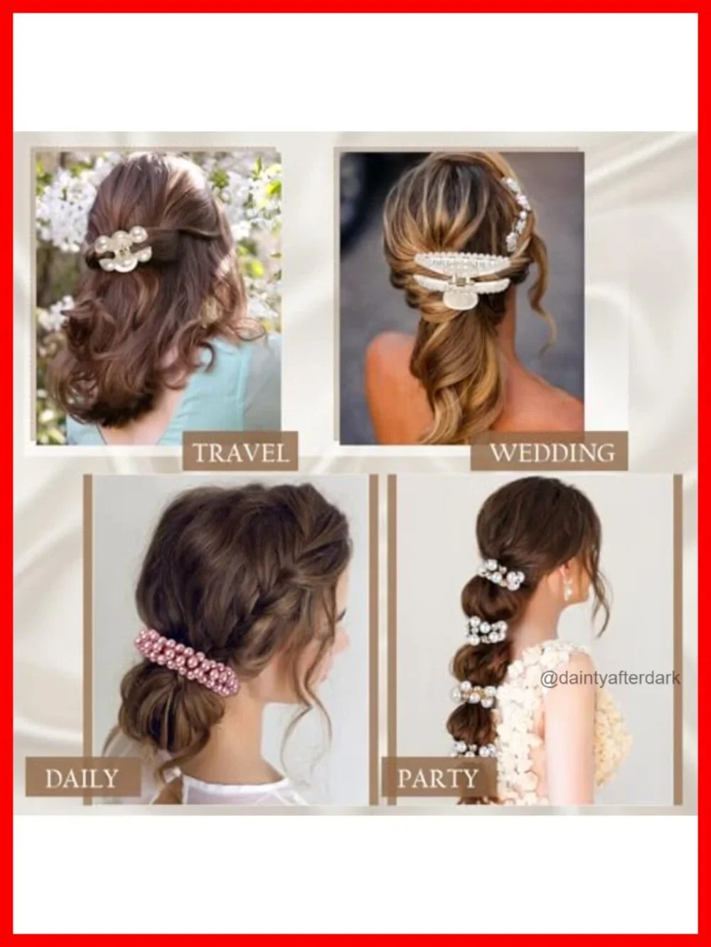 12 Piece Pearl Hair Claw Clips and Elastic Scrunchies Set for Women - Fashion